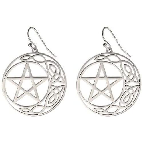cooltime Stainless Steel Pentacle Dangle Drop Earrings Pentagram Celtic Knot Star Circle Crescent Charm Jewelry for Women