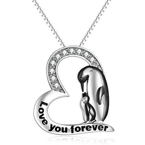 Penguin Necklace Valentines Gifts for Women Sterling Silver Penguin Heart Necklace Jewelry for Mom Daughter Wife (penguin necklace)