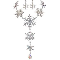 EVER FAITH Tear Drop Snowflake Necklace Earrings Set Austrian Crystal