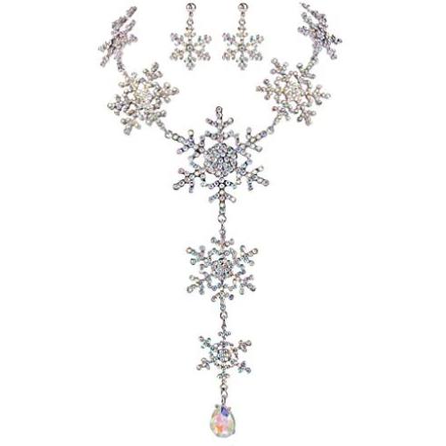 EVER FAITH Tear Drop Snowflake Necklace Earrings Set Austrian Crystal