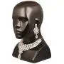 Touchstone Hollywood Glamour Pretty Filigree White Rhinestone Studded Diamond Look Designer Bridal Jewelry hasli Necklace Set for Women in Silver Tone