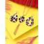 Hicarer Leopard Jewelry Set Long Necklace for Women Leopard Quatrefoil Necklace with Leather Teardrop Earrings, 3 Pack