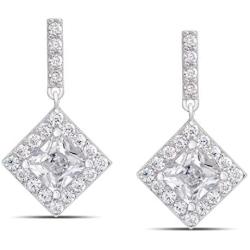 Victoria Townsend 925 Sterling Silver Square Bridal Princess Cut CZ Drop Earrings