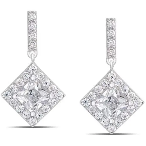 Victoria Townsend 925 Sterling Silver Square Bridal Princess Cut CZ Drop Earrings Victoria Townsend 925 Sterling Silver Square Bridal Princess Cut CZ Drop Earrings