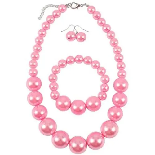 Shineland Simple Large Big Simulated Pearl Statement Necklace Bracelet and Earrings Jewelry Set (Pink) Shineland Simple Large Big Simulated Pearl Statement Necklace Bracelet and Earrings Jewelry Set (Pink)
