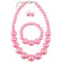 Shineland Simple Large Big Simulated Pearl Statement Necklace Bracelet and Earrings Jewelry Set (Pink)
