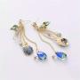 DAMLENG Sparkly Bohemia Long Tassel Blue Ocean Shell Dangle Earrings Shine Rhinestone Scallop Beach Earrings for Women Girls Charm Statement Colorful Crystal Jewelry