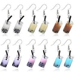 D.Rosse 6 Pairs Creative Unique Bubble Boba Tea Dangle Earrings Funny Personality Milk Tea Drink Earring Colorful Glass Bottle Funny Earrings for Women Girls Party Jewelry Gifts