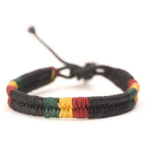Rasta plaided hippie bracelet leather cotton braided bob marley wristband