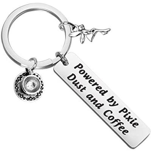 KUIYAI Powered by Pixie Dust and Coffee Keychain Funny Caffeine Keychain Coffee Lover Gift