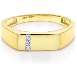 Gem Stone King 10K Solid Yellow Gold Mens White Diamond Wedding Anniversary Ring (Available 7,8,9,10,11,12,13)
