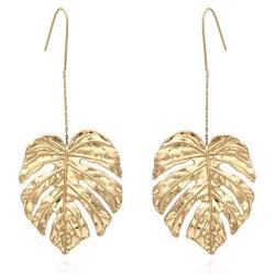 Mountainer Bohemian Hollow Palm Leaf Long Chain Dangle Earrings Vintage Monstera Leaves Metal Drop Earrings for Women Holiday Beach Jewelry
