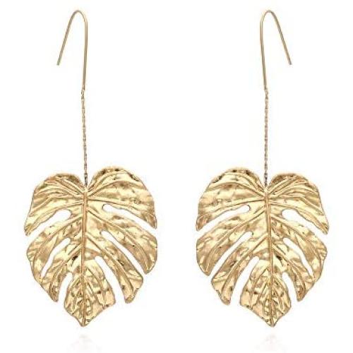 Mountainer Bohemian Hollow Palm Leaf Long Chain Dangle Earrings Vintage Monstera Leaves Metal Drop Earrings for Women Holiday Beach Jewelry