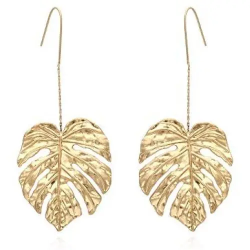 Mountainer Bohemian Hollow Palm Leaf Long Chain Dangle Earrings Vintage Monstera Leaves Metal Drop Earrings for Women Holiday Beach Jewelry
