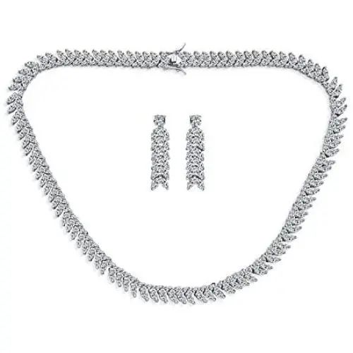 Art Deco Style Fashion Bridal Multi Marquise AAA CZ Statement Collar Tennis Necklace Matching Chandelier Dangle Earrings Jewelry Set for Women Wedding Prom Pageant Silver Plated Art Deco Style Fashion Bridal Multi Marquise AAA CZ Statement Collar Tennis Necklace Matching Chandelier Dangle Earrings Jewelry Set for Women Wedding Prom Pageant Silver Plated