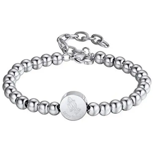 PROSTEEL Stainless Steel Serenity Prayer Bracelet Praying Hands Rosary Bead Religious Vintage Jewelry for Men/Women, fits Wrist from 5.9 to 7.9