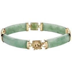 Goldtone over Sterling Silver Macaroni Link Genuine Green Jade, Dragon Link Bracelet (8.5mm), Box Clasp, 7.25 inches