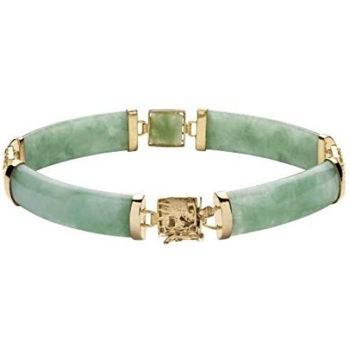 Goldtone over Sterling Silver Macaroni Link Genuine Green Jade, Dragon Link Bracelet (8.5mm), Box Clasp, 7.25 inches