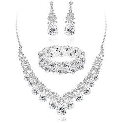 ORAZIO Rhinestone Wedding Necklace and Earrings Jewelry Sets for Women with Bridal Bracelet Necklace Set Bridesmaid Jewelry