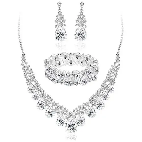 ORAZIO Rhinestone Wedding Necklace and Earrings Jewelry Sets for Women with Bridal Bracelet Necklace Set Bridesmaid Jewelry ORAZIO Rhinestone Wedding Necklace and Earrings Jewelry Sets for Women with Bridal Bracelet Necklace Set Bridesmaid Jewelry