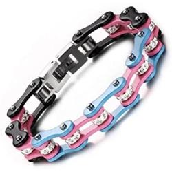 Transgender Pride Stainless Steel Bracelet (Bike Gear Chain Wristlet) - LGBT Pride Wristband with Transgender Flag Colors