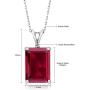 Gem Stone King 925 Sterling Silver Red Created Ruby and White Diamond Pendant Necklace (8.02 Ct Emerald Cut 14X10MM, with 18 Inch Silver Chain)