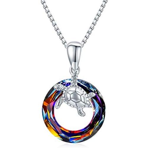 Turtle Necklace for Women 925 Sterling Silver Sea Turtle with Crystal Pendant Necklace Jewelry Gift for Girls