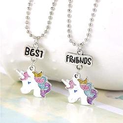 OAONNEA 2 PCS Unicorn Best Friend Necklace Set for Girls Kids