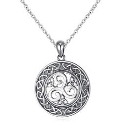 925 Sterling Silver Jewelry Oxidized Good Luck Irish Knot Celtic Medallion Round Pendant Necklace, 20 inch
