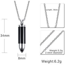 PJ Stainless Steel Bullet Capsule Container Cremation Ashes Urn Pendant Keepsake Memorial Necklace
