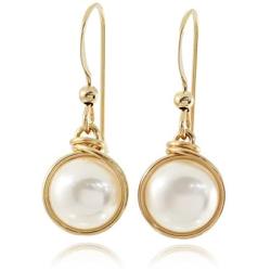 Stera Jewelry 14k Gold Filled Hand Wrapped 8mm or 10mm Cultured Pearl Earrings Weddings jewelry and Bridesmaid Gifts