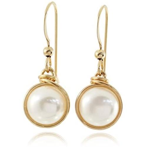 Stera Jewelry 14k Gold Filled Hand Wrapped 8mm or 10mm Cultured Pearl Earrings Weddings jewelry and Bridesmaid Gifts