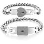 ZEINZE 2 PCS Lock Interlock Key Bracelet Titanium Steel Couples Bracelet Bangle Jewelry Romantic Gift for Valentines Day, Birthday Gift for Couples Lover(White)