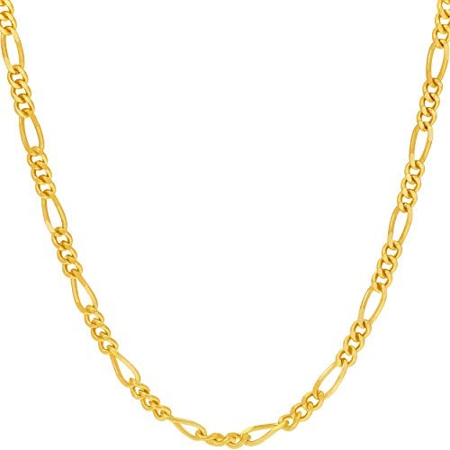 Lifetime Jewelry 3.5mm Figaro Chain Necklace for Men & Women 24k Gold Plated