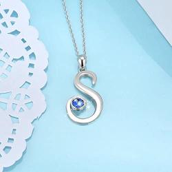 WINNICACA Sterling Silver 26 Letter Necklace Sapphire Pendant Necklace Birthday Jewelry Mothers Day Gifts for Her Women Teens