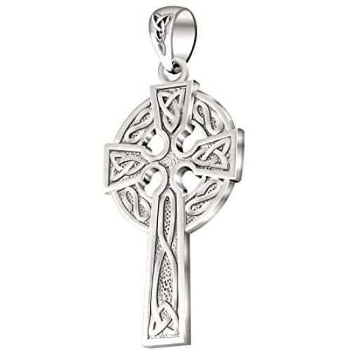 US Jewels Mens 925 Sterling Silver Irish Trinity Knot Cross Pendant, 41mm