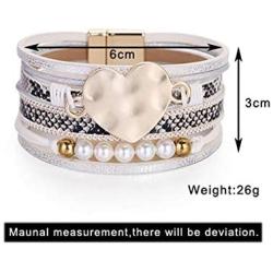 ORNAPEADIA Boho Style Heart Shape Pearl Multilayer Leather Bracelet Womens Jewelry Bracelet Wrap Cuffs