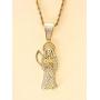 Shop-iGold Iced Santa Muerte Men Women 925 Italy Gold Finish Iced Silver Charm Ice Out Pendant Stainless Steel Real 3 mm Rope Chain, Mans Jewelry, Iced Pendant, Rope Necklace 16''- 24''