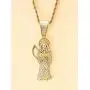 Shop-iGold Iced Santa Muerte Men Women 925 Italy Gold Finish Iced Silver Charm Ice Out Pendant Stainless Steel Real 3 mm Rope Chain, Mans Jewelry, Iced Pendant, Rope Necklace 16''- 24''