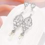 EVER FAITH Womens Crystal Simulated Pearl Bridal Vintage Chandelier Teardrop Earrings Clear Silver-Tone