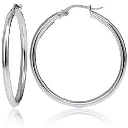 Hoops & Loops - Sterling Silver 2mm High Polished Click Top Hoop Earrings in Sizes 30mm & 35mm | Sterling Silver, Yellow & Rose Gold Flash Plated