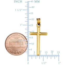 14k Yellow Gold Shiny Round Tube Cross Pendant