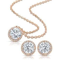 BRIDE DAZZLE Bridesmaid Gifts - Pretty Halo Cubic-Zirconia Necklace & Earrings Set (18'', Rose Gold)