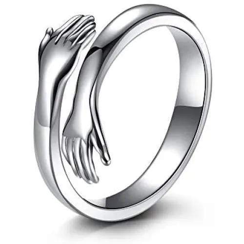 LOVECOM Hug Ring,925 Sterling Silver Hug Rings for Women Girls Silver Hugging Hands Open Promise Ring Jewelry Hug Hands Mens Rings Couples Wedding Bands LOVECOM Hug Ring,925 Sterling Silver Hug Rings for Women Girls Silver Hugging Hands Open Promise Ring Jewelry Hug Hands Mens Rings Couples Wedding Bands