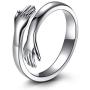 LOVECOM Hug Ring,925 Sterling Silver Hug Rings for Women Girls Silver Hugging Hands Open Promise Ring Jewelry Hug Hands Mens Rings Couples Wedding Bands