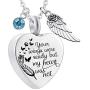 Heart Cremation Urn Necklace for Ashes Jewelry Angel Wing 12 Colors Birthstone Memorial Keepsake Pendant - Your Wings were Ready But Our Hearts were not