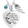 Heart Cremation Urn Necklace for Ashes Jewelry Angel Wing 12 Colors Birthstone Memorial Keepsake Pendant - Your Wings were Ready But Our Hearts were not