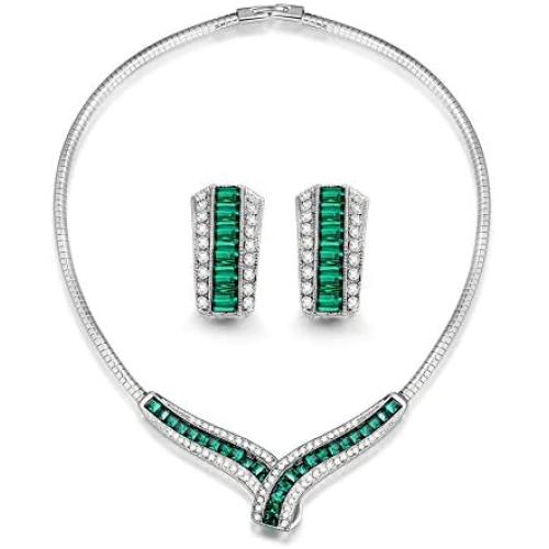 Alex Perry Christmas Jewelry Gifts Jewelry Set for Women, ✦ Green Love ✦ Necklace Stud Earrings Set with White Cubic Zirconia, Wedding Jewelry Gifts for Women Girls Bridal Party