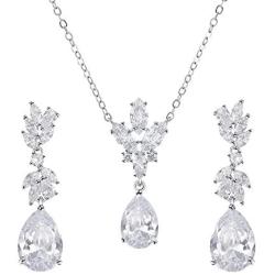 SWEETV Teardrop Wedding Bridal Jewelry Set for Brides Bridesmaid, Crystal Pendant Necklace Drop Dangle Earrings Set for Women