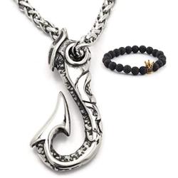 Gungneer Fish Hook Pendant Necklace Stainless Steel Keel Chain Strength Protection Amulet Maori Jewelry Accessory